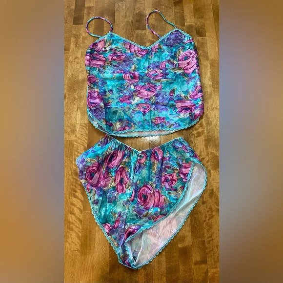 MYONNE Vintage 80s 90s Lingerie Set Purple Floral Design NWT Size Medium US Made - Picture 14 of 15